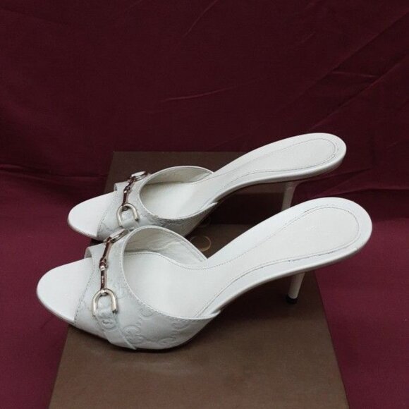 Gucci Guccissima GG Horsebit Open Toe Mules Slides Heels Stilettos 36.5 6.5 - Picture 5 of 11